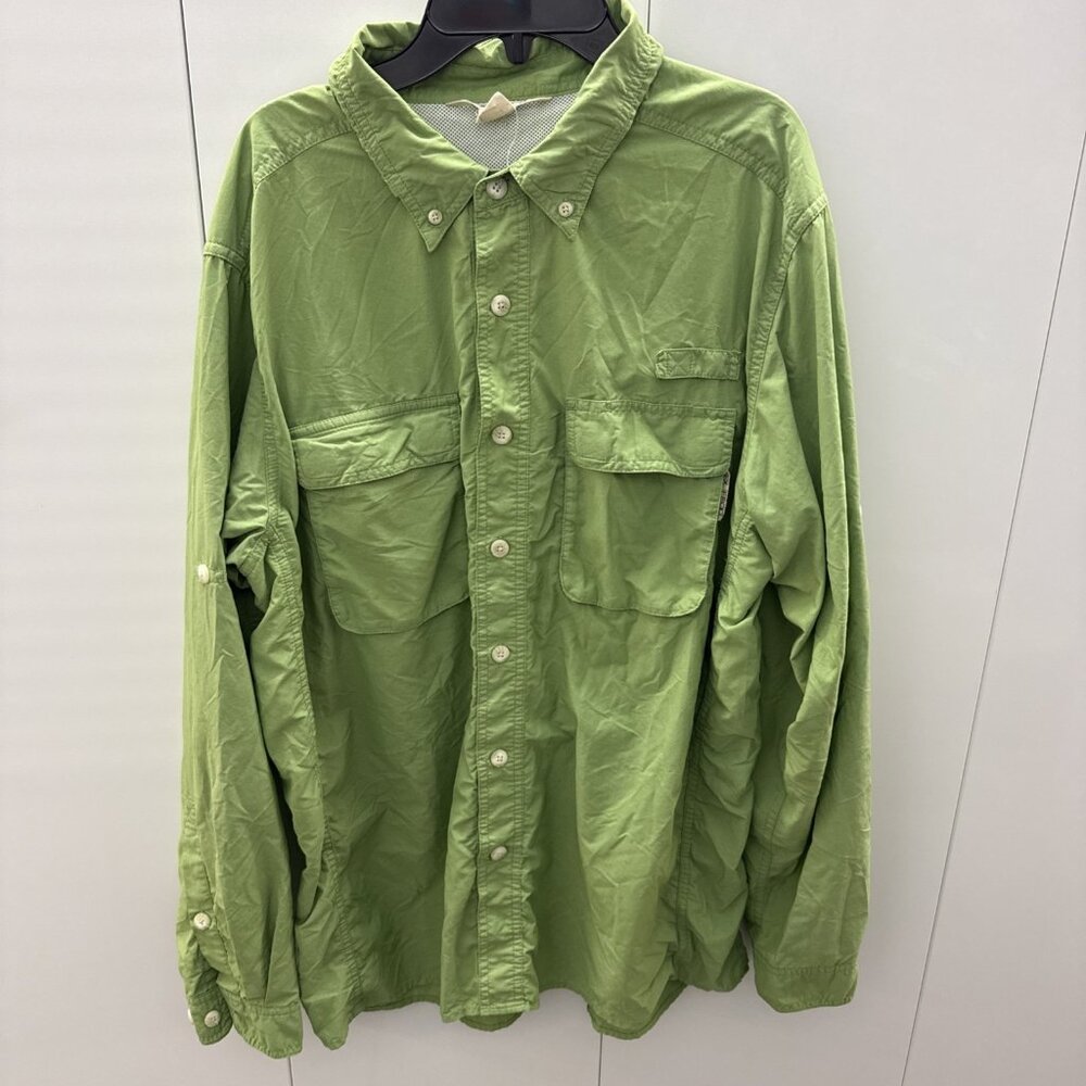 Exofficio Shirt Men‎ Large Green Button Roll Tab Vented Nylon Hiking Fishing